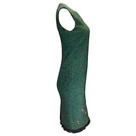 Moschino-Verde Moschino / Colore: Nero / Abito a trapezio in lana senza maniche con dettaglio occhiello argento-Verde