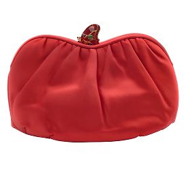 Judith Leiber Red Satin Clutch with Embellished Butterfly Clasp Red