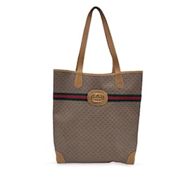 Gucci-Vintage Beige GG Monogram Canvas Tote Shopping Bag Stripes-Beige