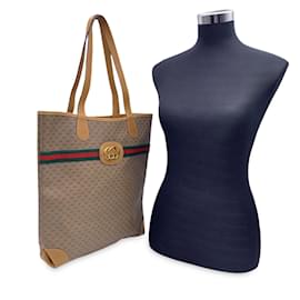 Gucci-Vintage Beige GG Monogram Canvas Tote Shopping Bag Stripes-Beige