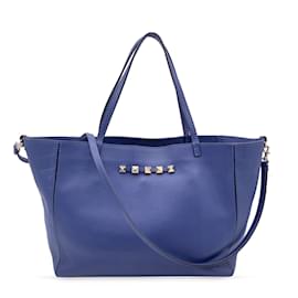Valentino Garavani-Blue Leather Rockstud Tote Shoulder Bag-Blue