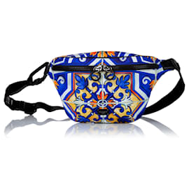 Dolce & Gabbana-Dolce&Gabbana Blue Tile Print Nylon Belt Bag-Blue,Multiple colors
