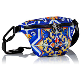 Dolce & Gabbana-Dolce&Gabbana Blue Tile Print Nylon Belt Bag-Blue,Multiple colors