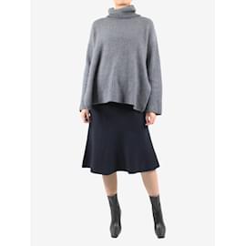 Victoria Beckham-Navy flared stripe-knit midi skirt - size UK 10-Navy blue