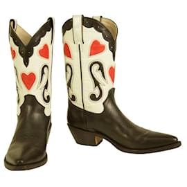 Autre Marque-TONY MORA Vintage 1626 Leather Black & White Cowboy Boots with Heart Inlays 40-Multiple colors