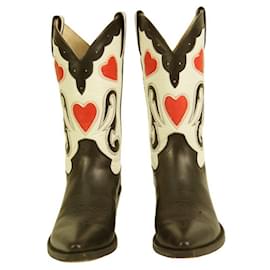 Autre Marque-TONY MORA Vintage 1626 Leather Black & White Cowboy Boots with Heart Inlays 40-Multiple colors