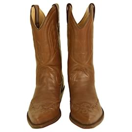 Autre Marque-TONY MORA Vintage 2104 Leather Brown Cowboy Boots with embroidery 40-Brown