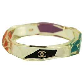 Chanel-Bracelet jonc CHANEL CC Logo en résine transparente et manchette hexagonale multicolore-Multicolore