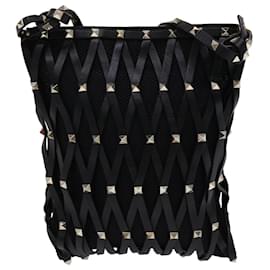 Valentino-VALENTINO Studs Shoulder Bag Leather Black Auth 47065-Black
