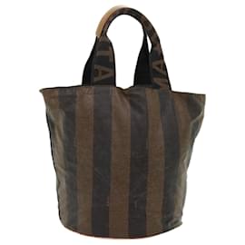 Fendi-FENDI Pecan Canvas Hand Bag Nylon Brown Black Auth yb256-Brown,Black