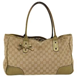 Gucci-GUCCI GG Canvas Shoulder Bag Leather Beige Gold 168805 auth 47525-Beige,Golden