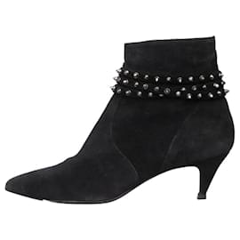 Saint Laurent-Black suede studded ankle boots - size EU 37-Black