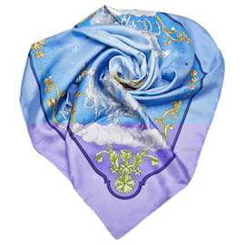 Hermès-Hermes Blue Cosmos Silk Scarf-Blue
