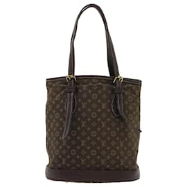 Louis Vuitton-LOUIS VUITTON Monogram Mini Lin Bucket PM Shoulder Bag Brown M95226 auth 47159-Brown