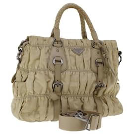 Prada-PRADA Hand Bag Nylon Leather 2way Beige Auth 47375-Beige