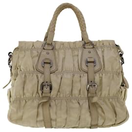 Prada-PRADA Hand Bag Nylon Leather 2way Beige Auth 47375-Beige