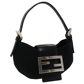 FENDI Mini Borsa Baguette Mamma Nylon Pelle Nera Auth 47384 Nero