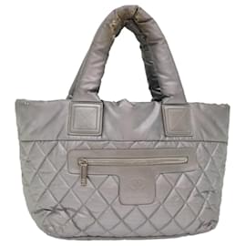 Chanel-CHANEL Cococoon Hand Bag Nylon Silver CC Auth bs6708-Silvery