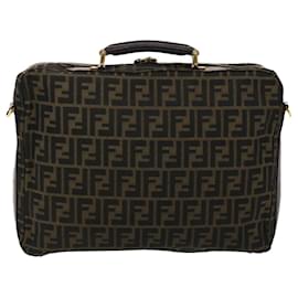 Fendi-FENDI Zucca Sac à main en toile 2façon Noir Marron Auth ar9852-Marron,Noir