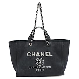 Chanel-Deauville MM Canvas & Leather Denim Blue Silver-Blue