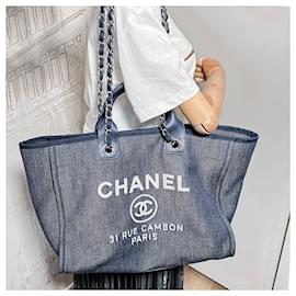 Chanel-Deauville MM Canvas & Leather Denim Blue Silver-Blue