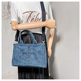 Prada-2-Way Denim Canvas Tote Bag Blue-Blue