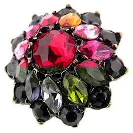 Saint Laurent-VINTAGE BAGUE YVES SAINT LAURENT FLEUR A STRASS MULTICOLORE 57 FLOWER RING-Multicolore