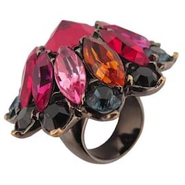 Saint Laurent-VINTAGE BAGUE YVES SAINT LAURENT FLEUR A STRASS MULTICOLORE 57 FLOWER RING-Multicolore