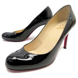 Christian Louboutin-CHRISTIAN LOUBOUTIN SIMPLE PUMP SHOES 85 35.5 PATENT LEATHER PUMP SHOES-Black