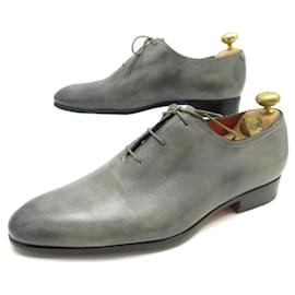 Santoni-SANTONI CARTER RICHELIEU SHOES 6 IT 41 FR IN GRAY LEATHER ONE CUT SHOES-Grey