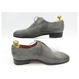 Santoni-SANTONI CARTER RICHELIEU SHOES 6 IT 41 FR IN GRAY LEATHER ONE CUT SHOES-Grey