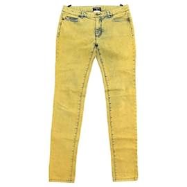 Chanel-CHANEL JEAN TROUSERS USED EFFECT DENIM COTTON YELLOW 40 M YELLOW TROUSERS-Yellow