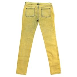 Chanel-CHANEL JEAN TROUSERS USED EFFECT DENIM COTTON YELLOW 40 M YELLOW TROUSERS-Yellow