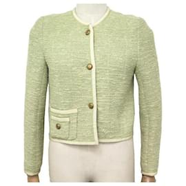 Chanel-CHANEL S JACKET 36 IN GREEN TWEED BUTTONS CC LOGO BUTTONS JACKET VEST-Green
