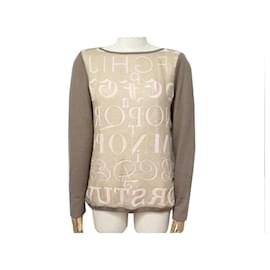 Hermès-NEW HERMES ALPHABET REVERSIBLE SWEATER 38 M CASHMERE SILK CASHMERE SWEATER-Taupe