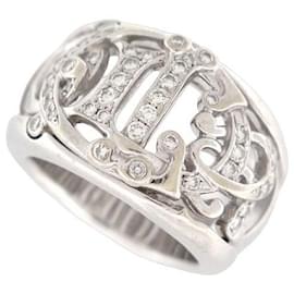 Christian Dior-CONJUNTO DE ANILLOS CON LOGO DE CHRISTIAN DIOR CON 50 Diamantes de oro blanco 18k t 57 anillo de oro-Plata