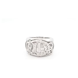 Christian Dior-CHRISTIAN DIOR LOGO RING SET WITH 50 WHITE GOLD DIAMONDS 18k t 57 GOLDEN RING-Silvery