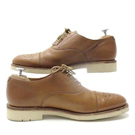Heschung-HESCHUNG LAURIER SHOES 7.5 41.5 FLOWER TOE OXFORD IN GRAINED LEATHER-Brown