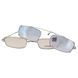 Chanel-Chanel sunglasses 2038 SMALL CLIP ON SILVER METAL SUNGLASSES-Silvery