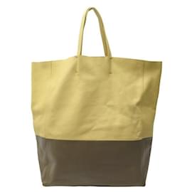 Céline-CELINE VERTICAL CABAS HANDBAG IN TWO-TONE YELLOW AND BROWN LEATHER HAND BAG-Other