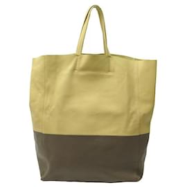 Céline-CELINE VERTICAL CABAS HANDBAG IN TWO-TONE YELLOW AND BROWN LEATHER HAND BAG-Other