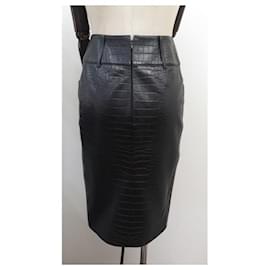 Chanel-CHANEL SKIRT P61792C00379 PENCIL SIZE 36 S DEER LEATHER CROCO SKIRT-Black