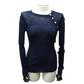 Chanel-CHANEL SWEATER WITH COCO P BUTTONS54484K07093 M 38 WOOL BUTTONS HORSE SWEATSHIRT-Navy blue