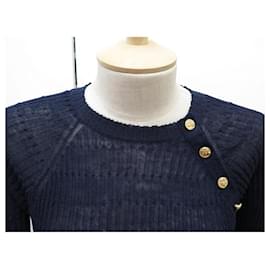 Chanel-CHANEL SWEATER WITH COCO P BUTTONS54484K07093 M 38 WOOL BUTTONS HORSE SWEATSHIRT-Navy blue