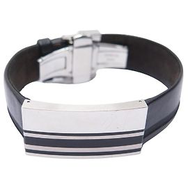 PULSEIRA CHAUMET DANDY S00186 EM AÇO PALLADIANO E COURO PRETO 20 pulseira de couro Prata