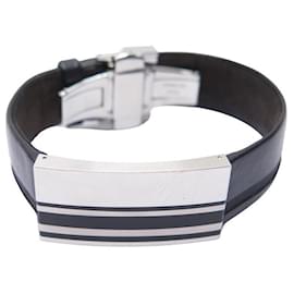 Chaumet-CHAUMET DANDY S BRACELET00186 IN PALLADIAN STEEL AND BLACK LEATHER 20 LEATHER STRAP-Silvery