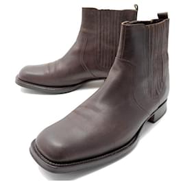 Hermès-HERMES CHELSEA ANKLE SHOES 44 BROWN LEATHER BOOTS-Brown