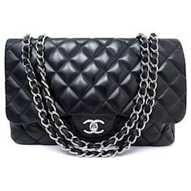 Chanel-CHANEL CLASSIC TIMELESS JUMBO HANDBAG IN BLACK LEATHER HAND BAG-Black