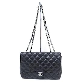 Chanel-CHANEL CLASSIC TIMELESS JUMBO HANDBAG IN BLACK LEATHER HAND BAG-Black
