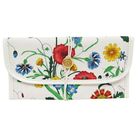 Gucci-VINTAGE MINI POCHETTE GUCCI A MAIN TOILE FLEURS SAC CANVAS FLOWERS POUCH-Blanc